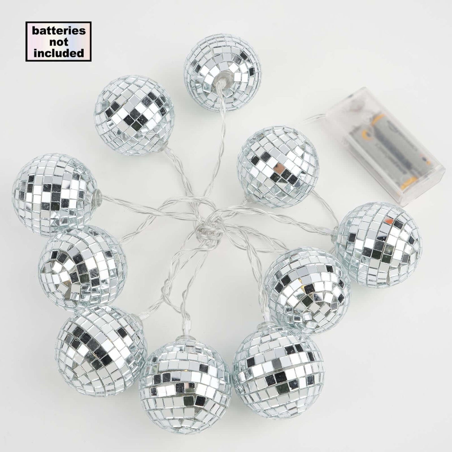 10 LED String Light Garland Silver Disco Mirror Ball Warm White - Battery Operated Event DÃ©cor 6ft - Linen Luxes