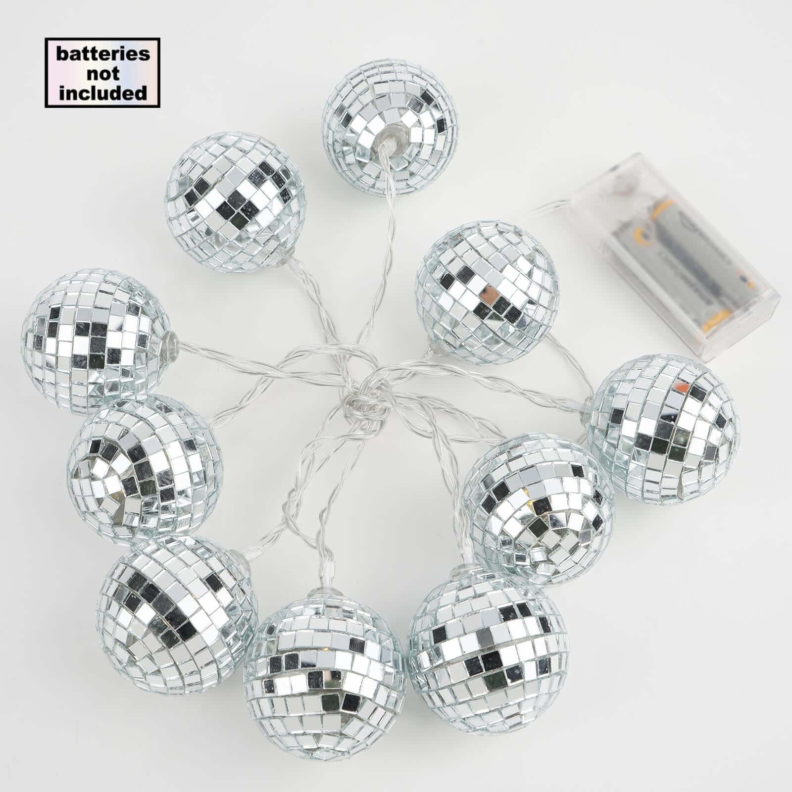 10 LED String Light Garland Silver Disco Mirror Ball Warm White - Battery Operated Event DÃ©cor 6ft - Linen Luxes