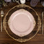10-Pack Plastic 10" Round Dinner Plates in Blush with Gold Leaf Embossed Rim - Disposable Vintage Baroque Style Plates