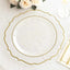 10-Pack Plastic 10" Round Dinner Plates in Clear with Gold Scalloped Rim - Disposable Party Plates