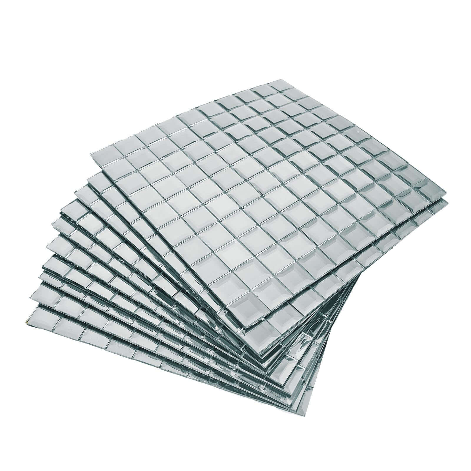 10 Pack 10 Sq ft Silver Peel and Stick Backsplash Mirror Wall Tiles - Linen Luxes