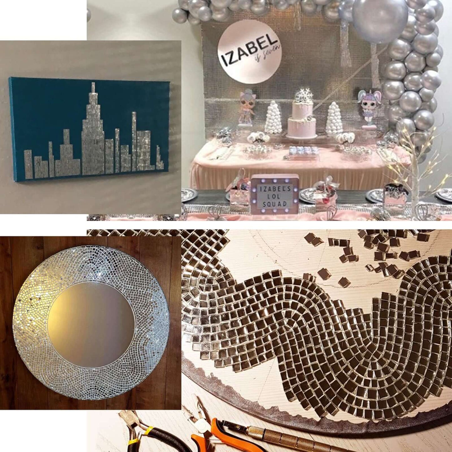 10 Pack 10 Sq ft Silver Peel and Stick Backsplash, Mosaic Mirror Wall Tiles - Linen Luxes