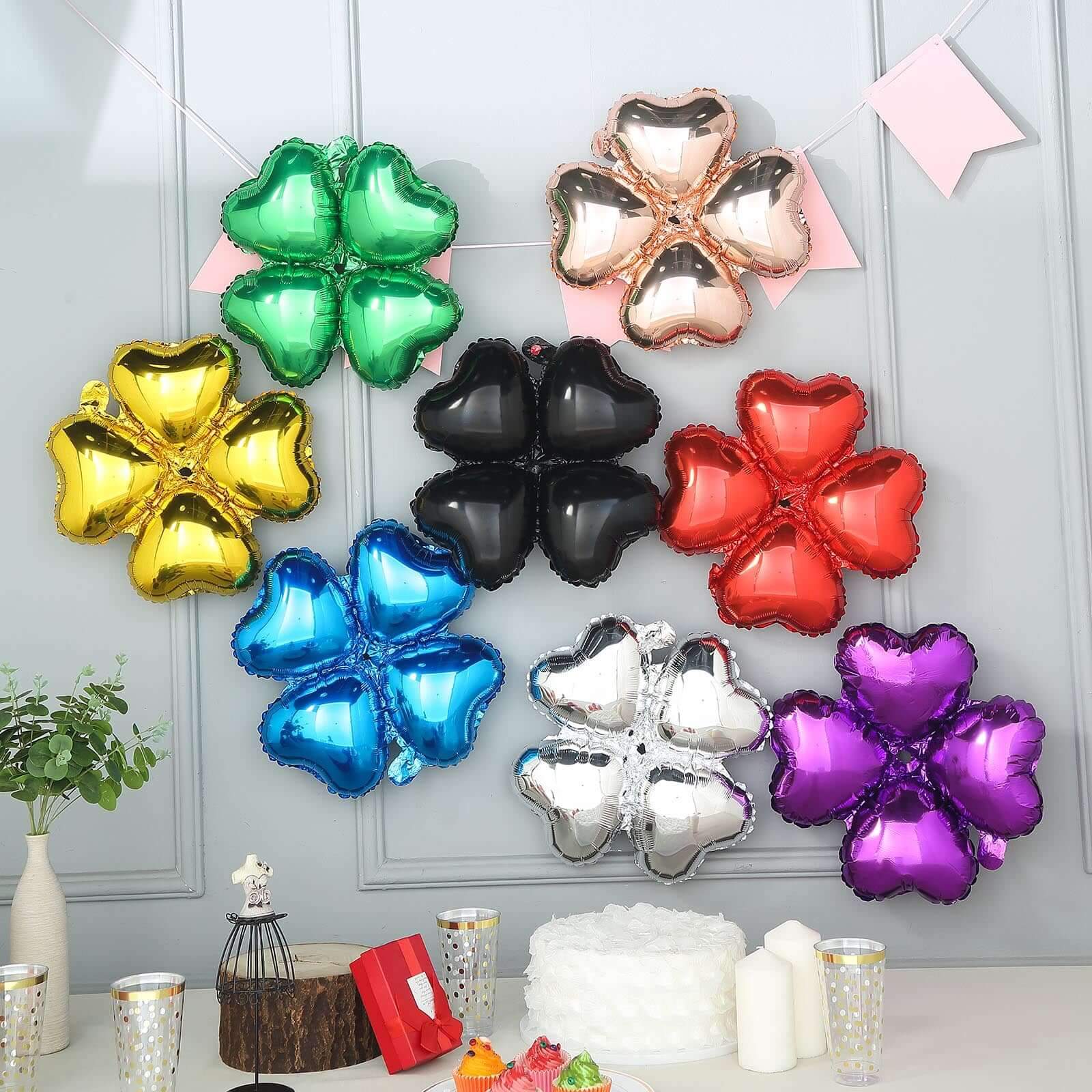 10 Pack 15" Shiny Gold Four Leaf Clover Shaped Mylar Foil Balloons - Linen Luxes