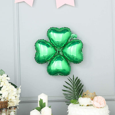 10 Pack 15" Shiny Green Four Leaf Clover Shaped Mylar Foil Balloons - Linen Luxes