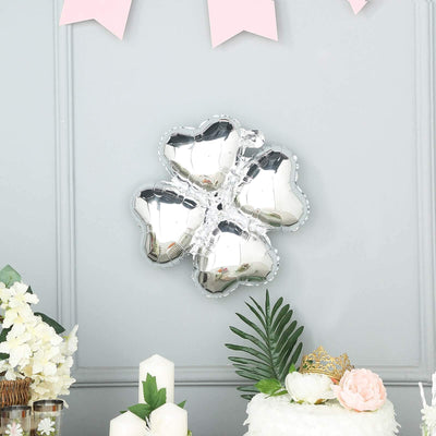 10 Pack 15" Shiny Silver Four Leaf Clover Shaped Mylar Foil Balloons - Linen Luxes