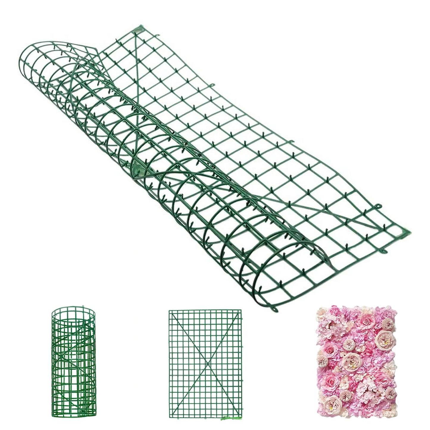 10 Pack 24"x16" Dark Green Artificial Flower Wall Grid Panel Frames, DIY Plastic Mesh Plant Wall Backdrop Fences