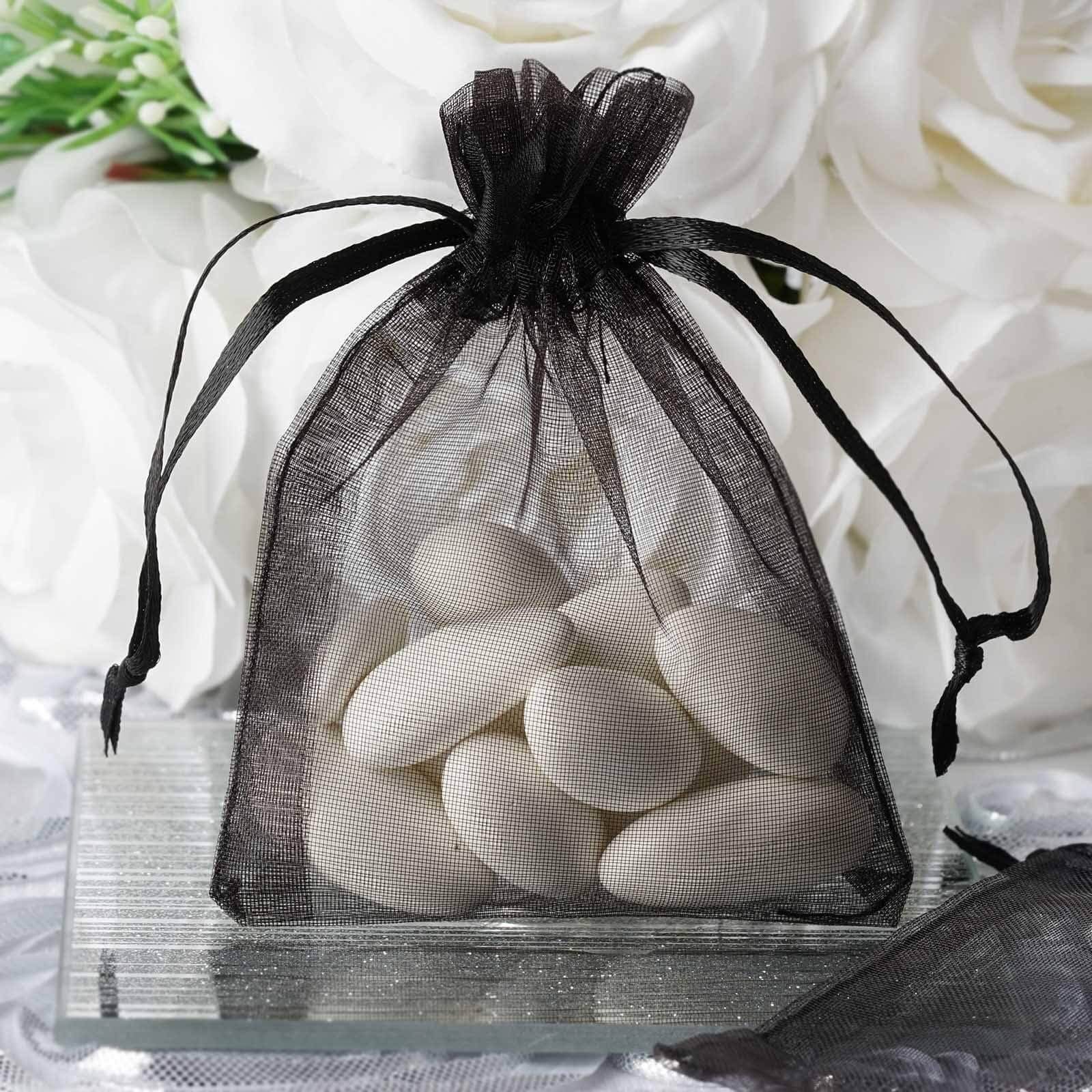 10 Pack 3"x4" Black Organza Drawstring Wedding Party Favor Gift Bags - Clearance SALE - Linen Luxes