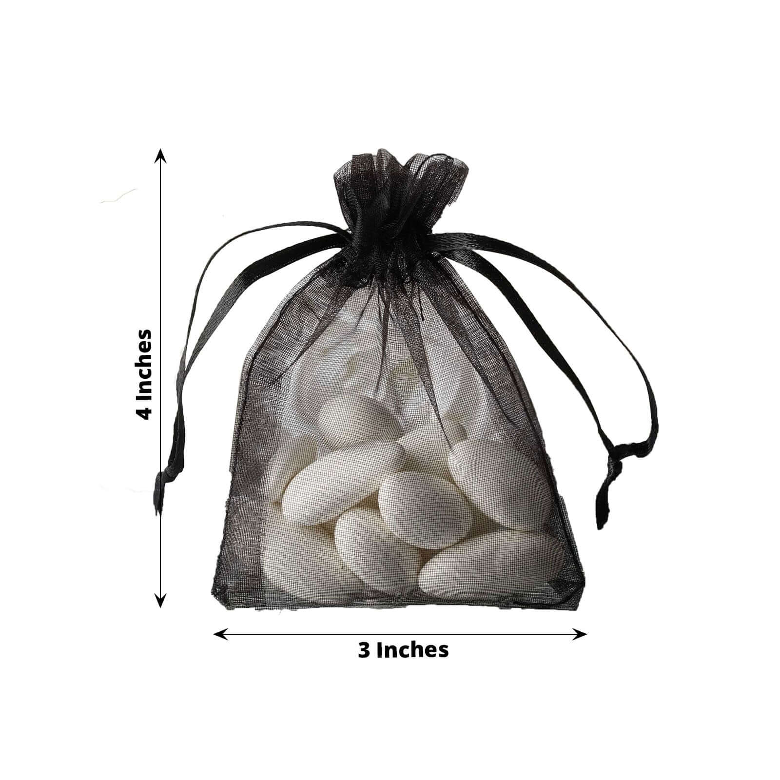10 Pack 3"x4" Black Organza Drawstring Wedding Party Favor Gift Bags - Clearance SALE - Linen Luxes