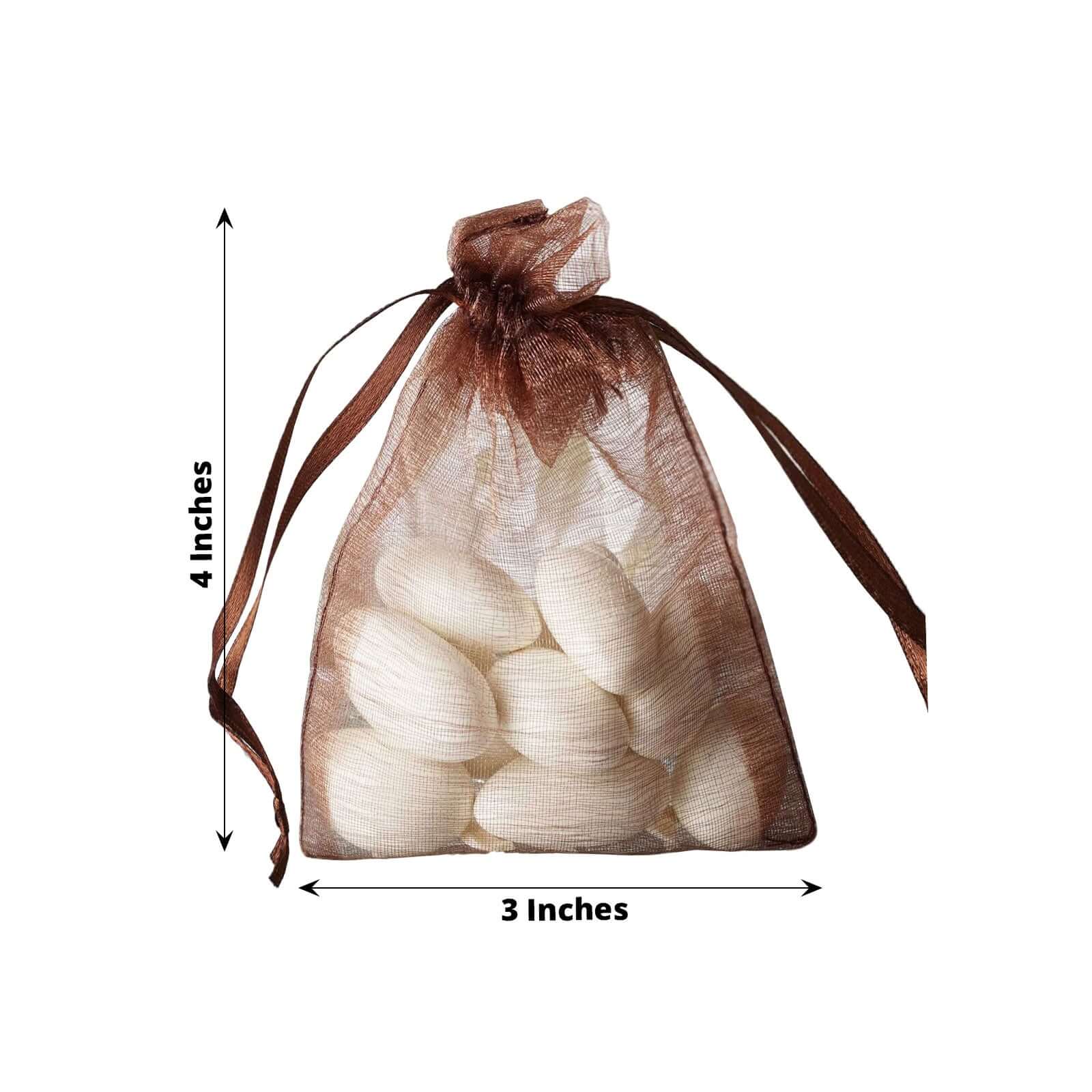 10 Pack 3"x4" Chocolate Organza Drawstring Wedding Party Favor Gift Bags - Clearance SALE - Linen Luxes