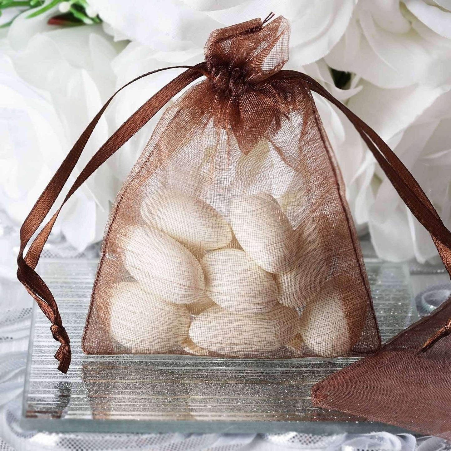 10 Pack 3"x4" Chocolate Organza Drawstring Wedding Party Favor Gift Bags - Clearance SALE - Linen Luxes