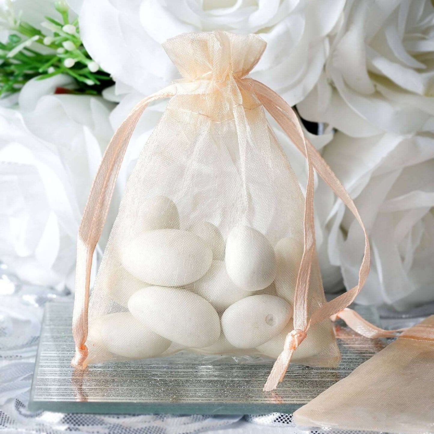 10 Pack 3"x4" Peach Organza Drawstring Wedding Party Favor Gift Bags - Clearance SALE - Linen Luxes