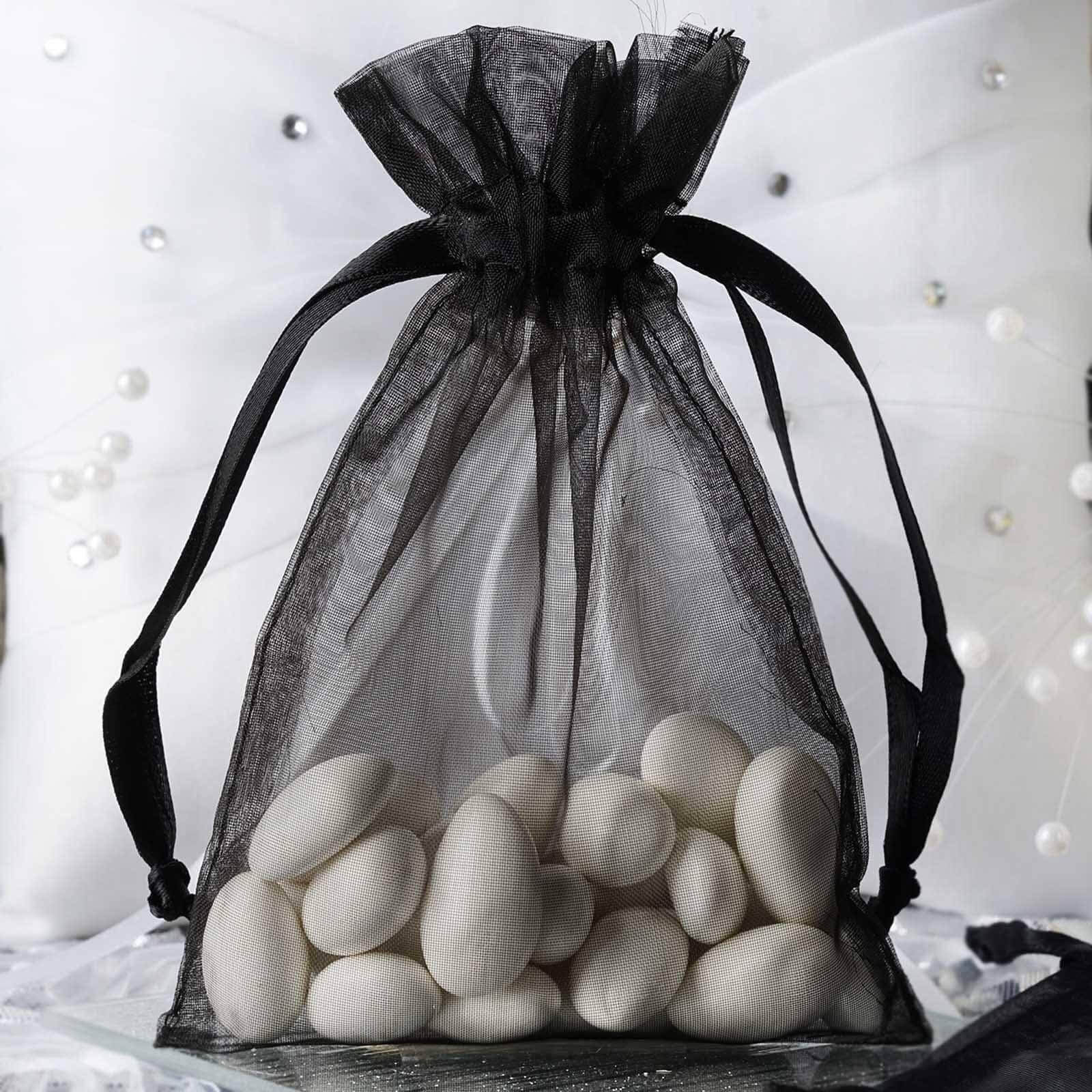 10 Pack 4"x6" Black Organza Drawstring Wedding Party Favor Gift Bags - Linen Luxes