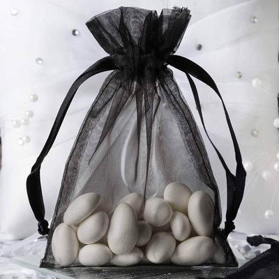 10 Pack 4"x6" Black Organza Drawstring Wedding Party Favor Gift Bags - Linen Luxes