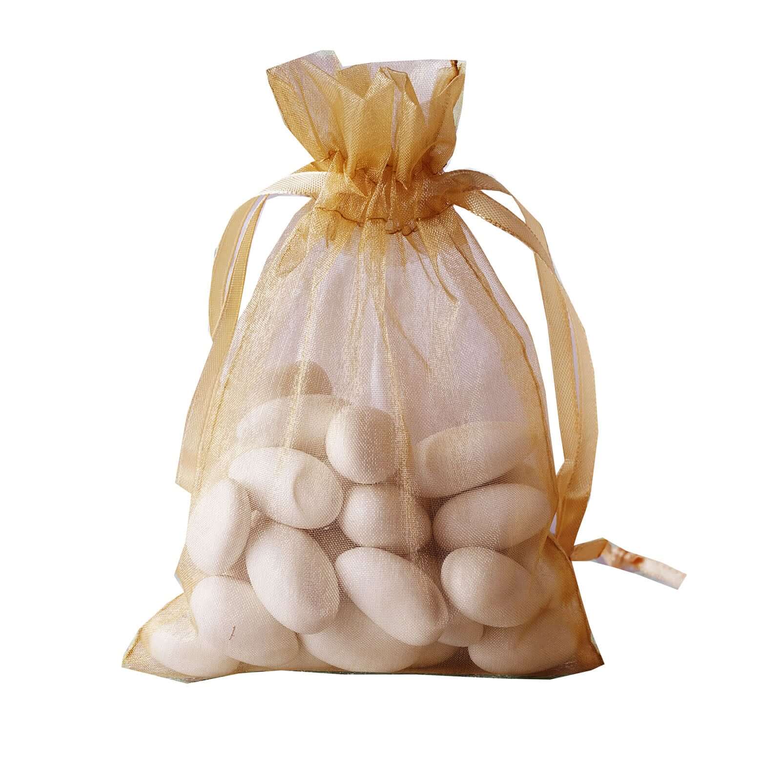 10 Pack 4"x6" Gold Organza Drawstring Wedding Party Favor Gift Bags - Linen Luxes
