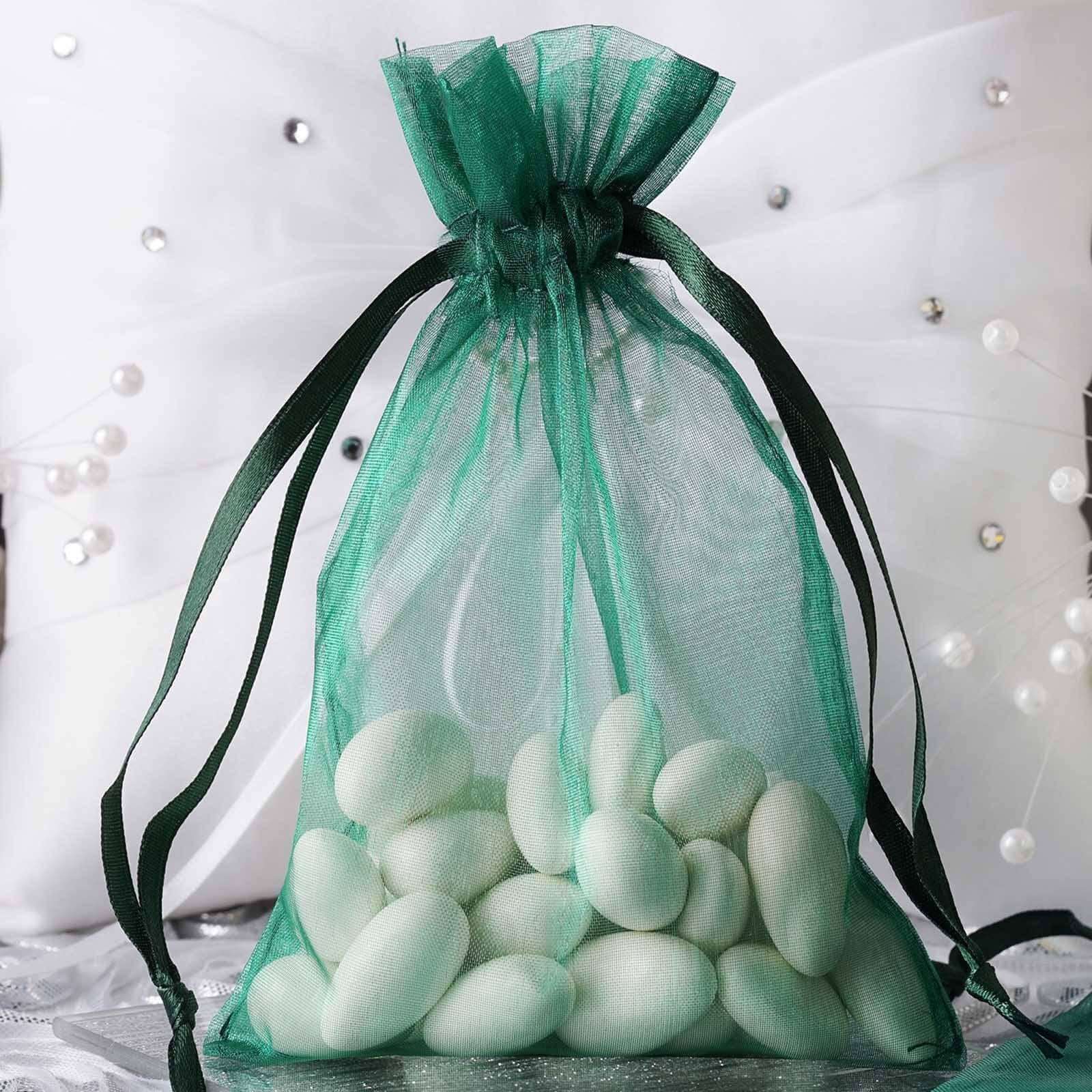 10 Pack 4"x6" Hunter Emerald Green Organza Drawstring Wedding Party Favor Gift Bags - Linen Luxes