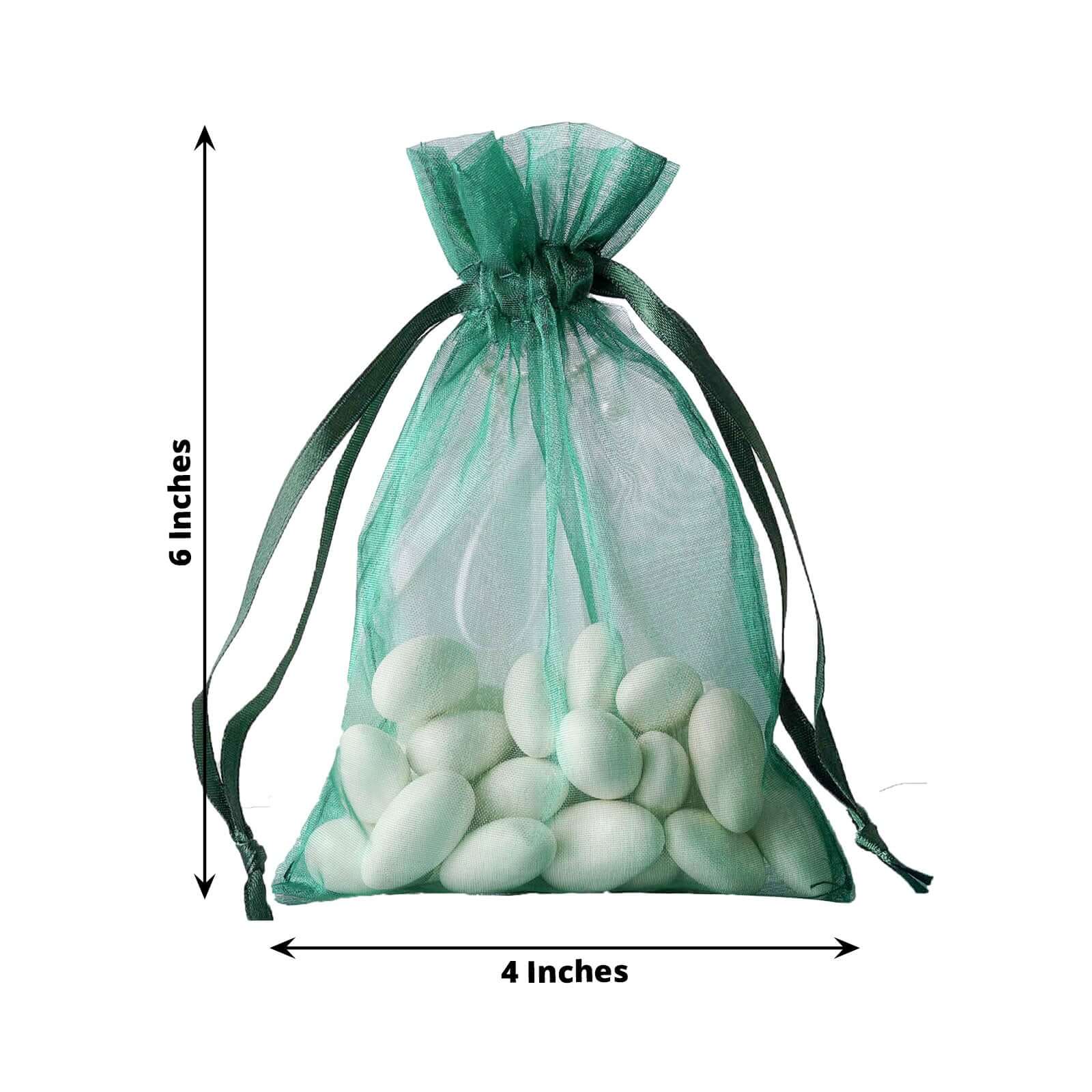 10 Pack 4"x6" Hunter Emerald Green Organza Drawstring Wedding Party Favor Gift Bags - Linen Luxes