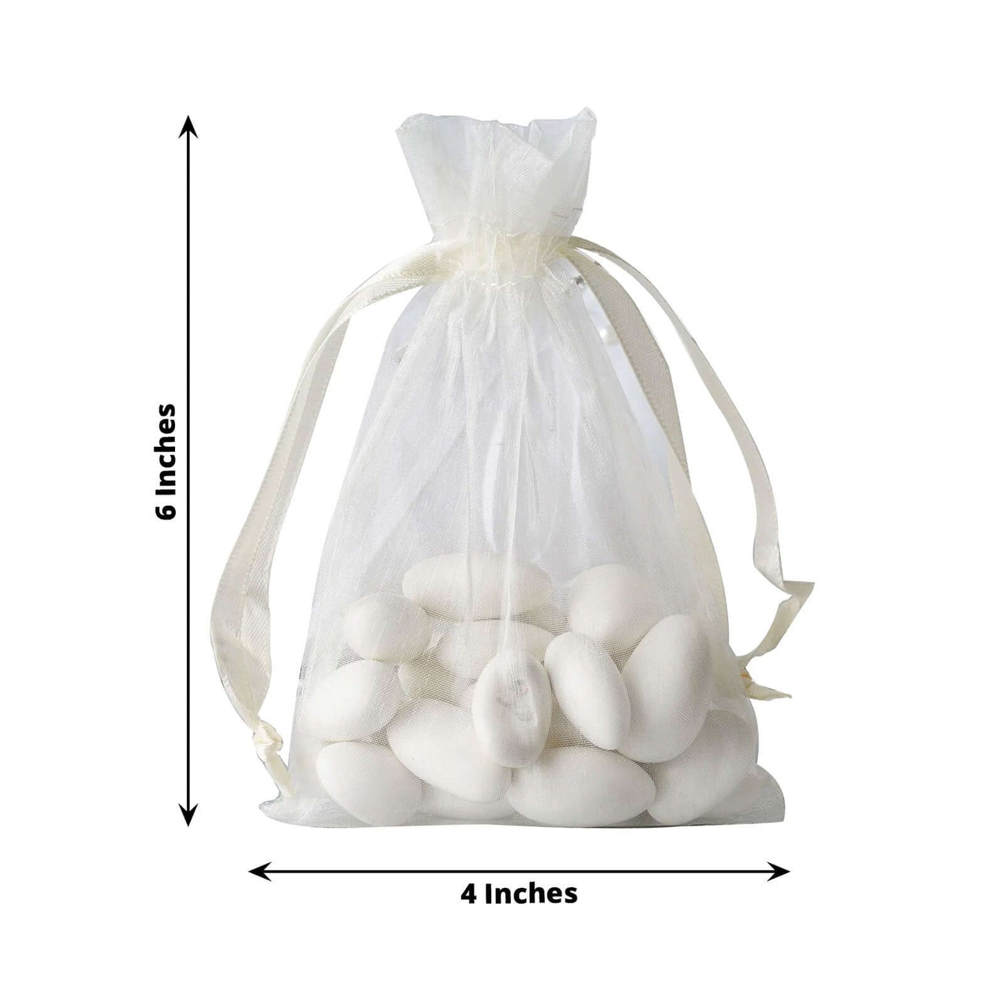10 Pack 4"x6" Ivory Organza Drawstring Wedding Party Favor Gift Bags - Linen Luxes
