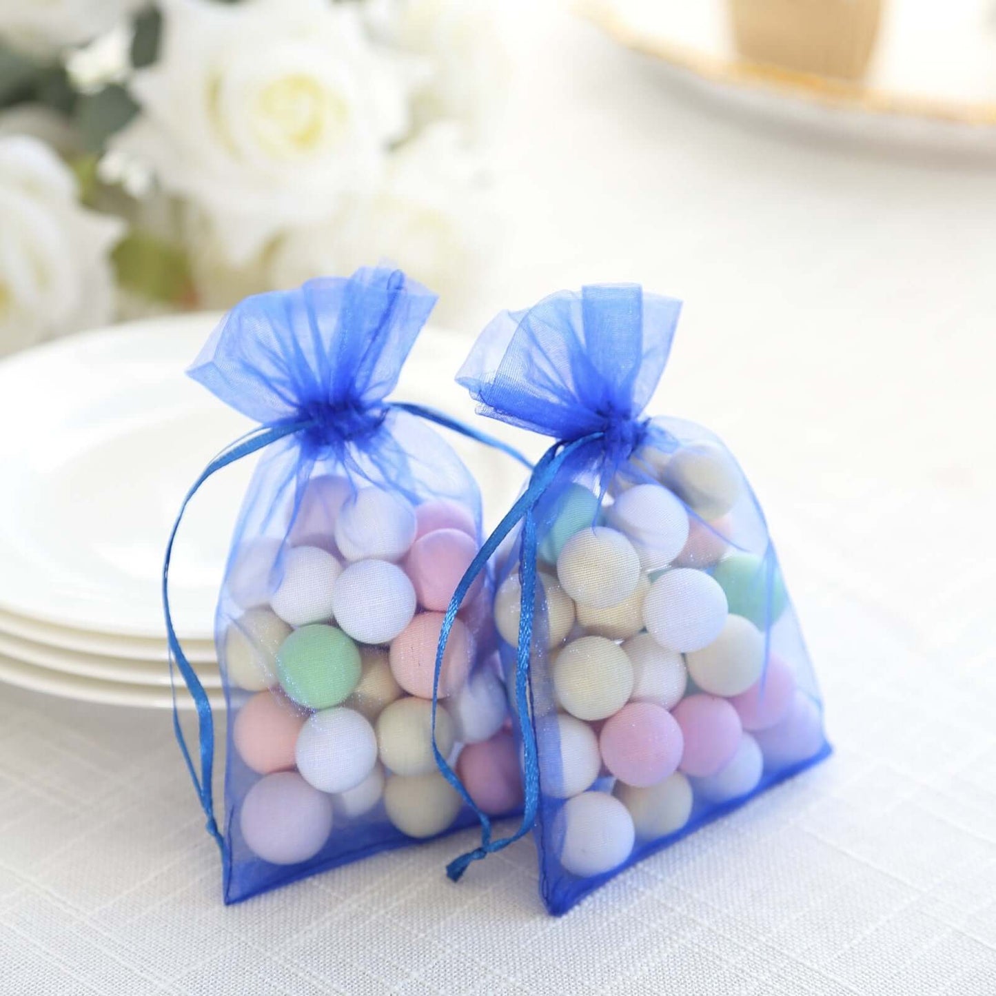 10 Pack 4"x6" Royal Blue Organza Drawstring Wedding Party Favor Gift Bags - Linen Luxes