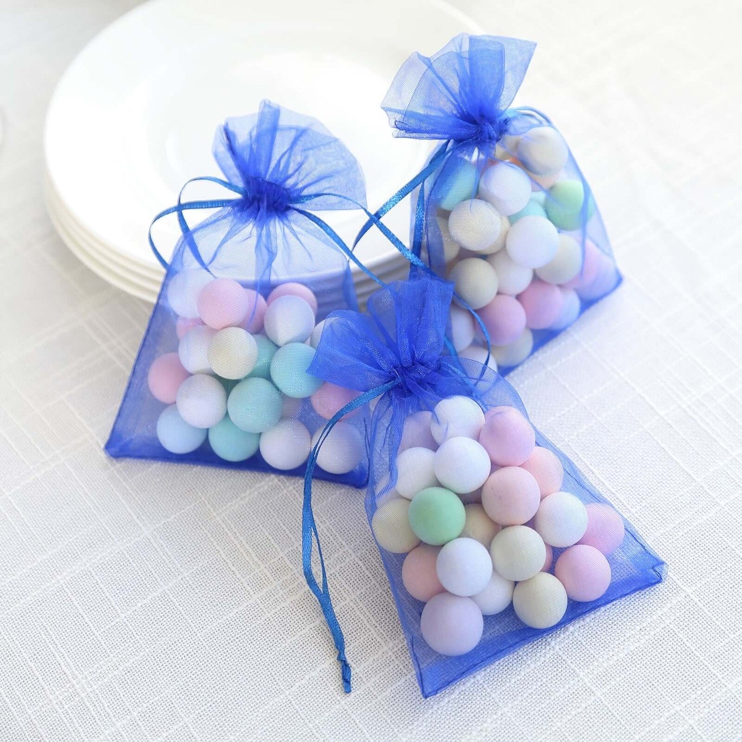 10 Pack 4"x6" Royal Blue Organza Drawstring Wedding Party Favor Gift Bags - Linen Luxes