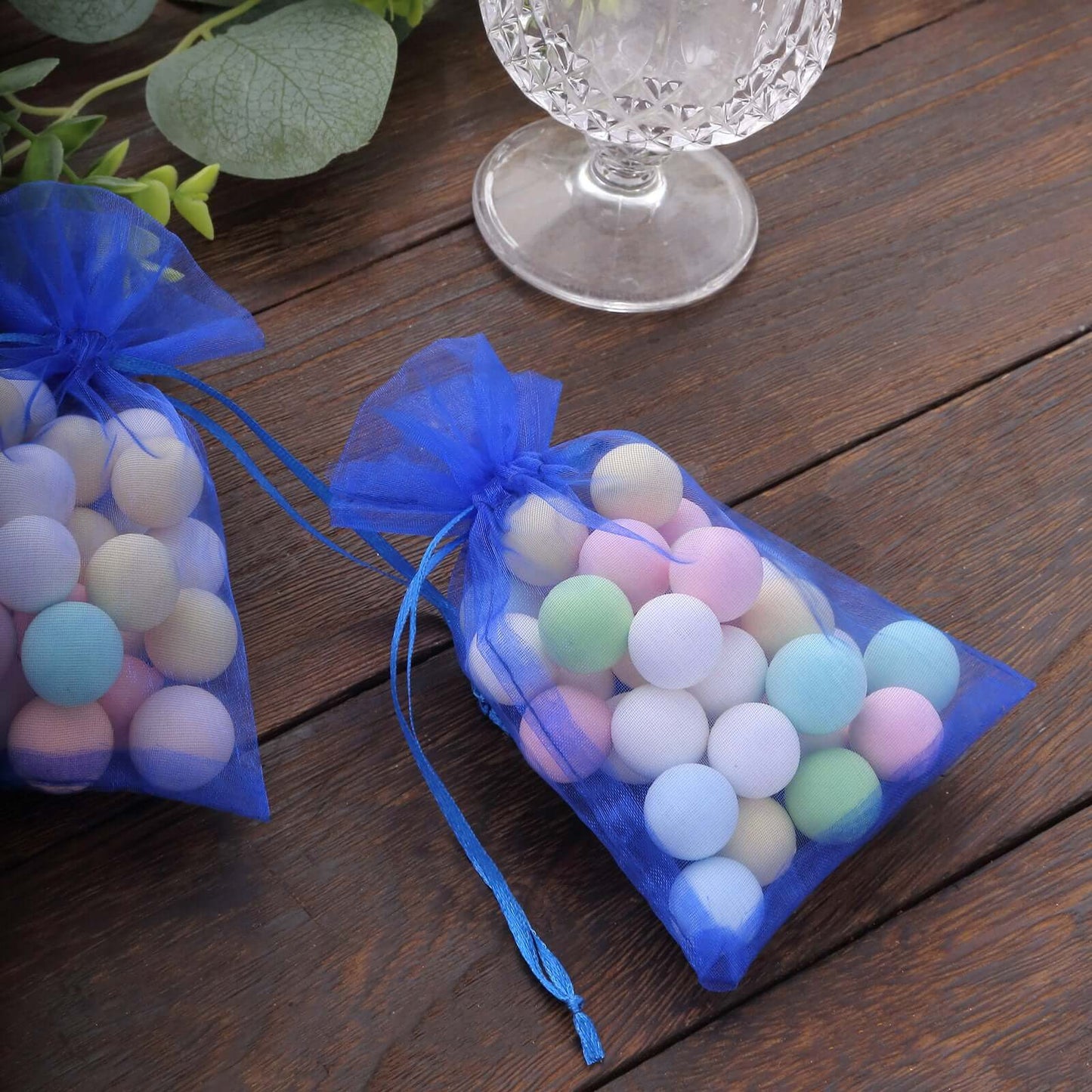 10 Pack 4"x6" Royal Blue Organza Drawstring Wedding Party Favor Gift Bags - Linen Luxes