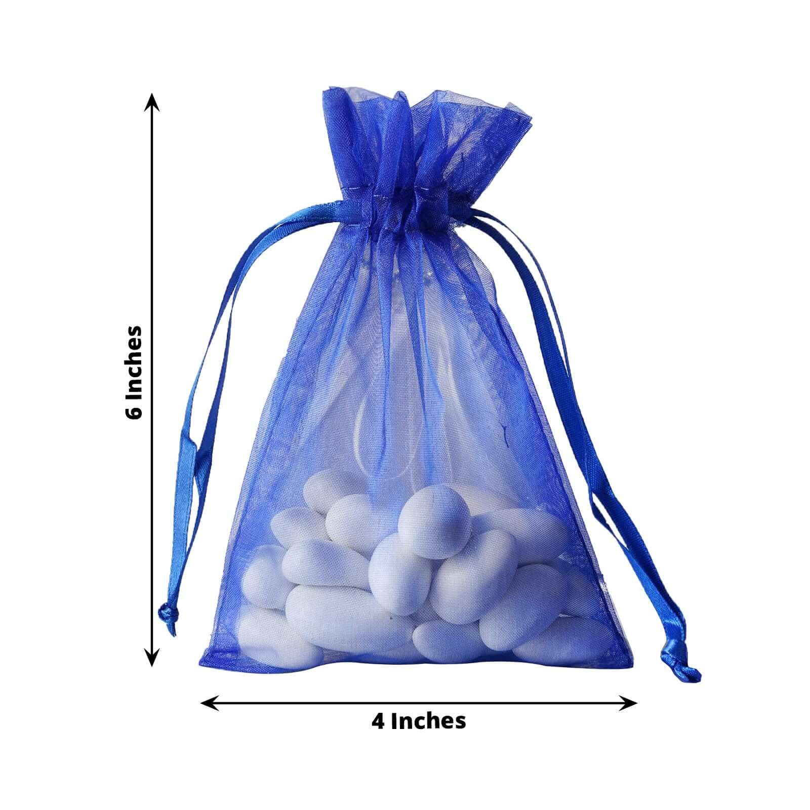 10 Pack 4"x6" Royal Blue Organza Drawstring Wedding Party Favor Gift Bags - Linen Luxes