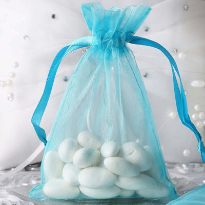 10 Pack 4"x6" Turquoise Organza Drawstring Wedding Party Favor Gift Bags - Linen Luxes