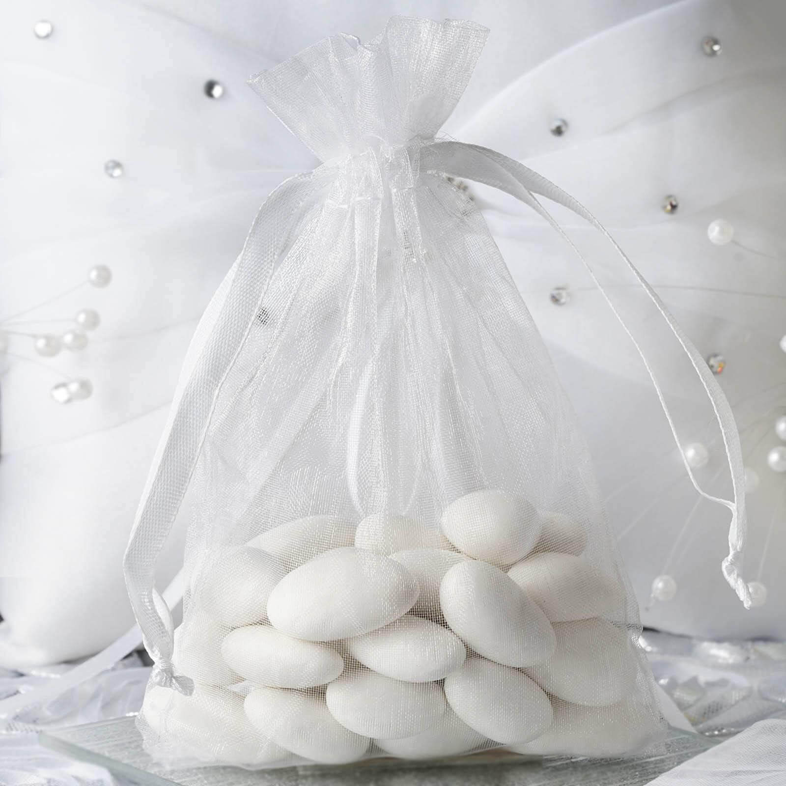 10 Pack 4"x6" White Organza Drawstring Wedding Party Favor Gift Bags - Linen Luxes
