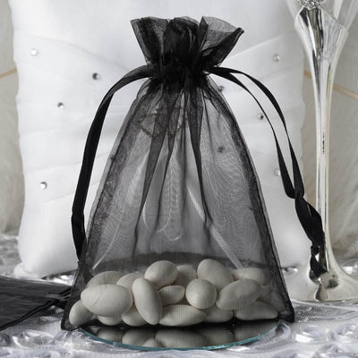 10 Pack 5"x7" Black Organza Drawstring Wedding Party Favor Gift Bags - Linen Luxes