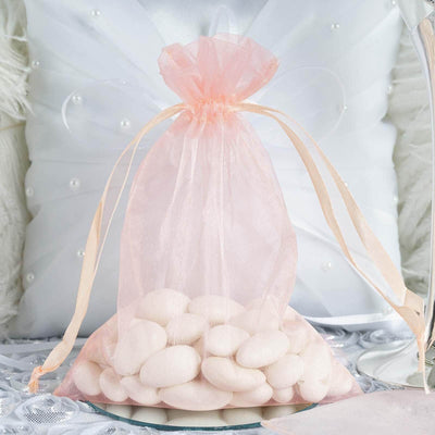 10 Pack 5"x7" Blush Organza Drawstring Wedding Party Favor Gift Bags - Linen Luxes
