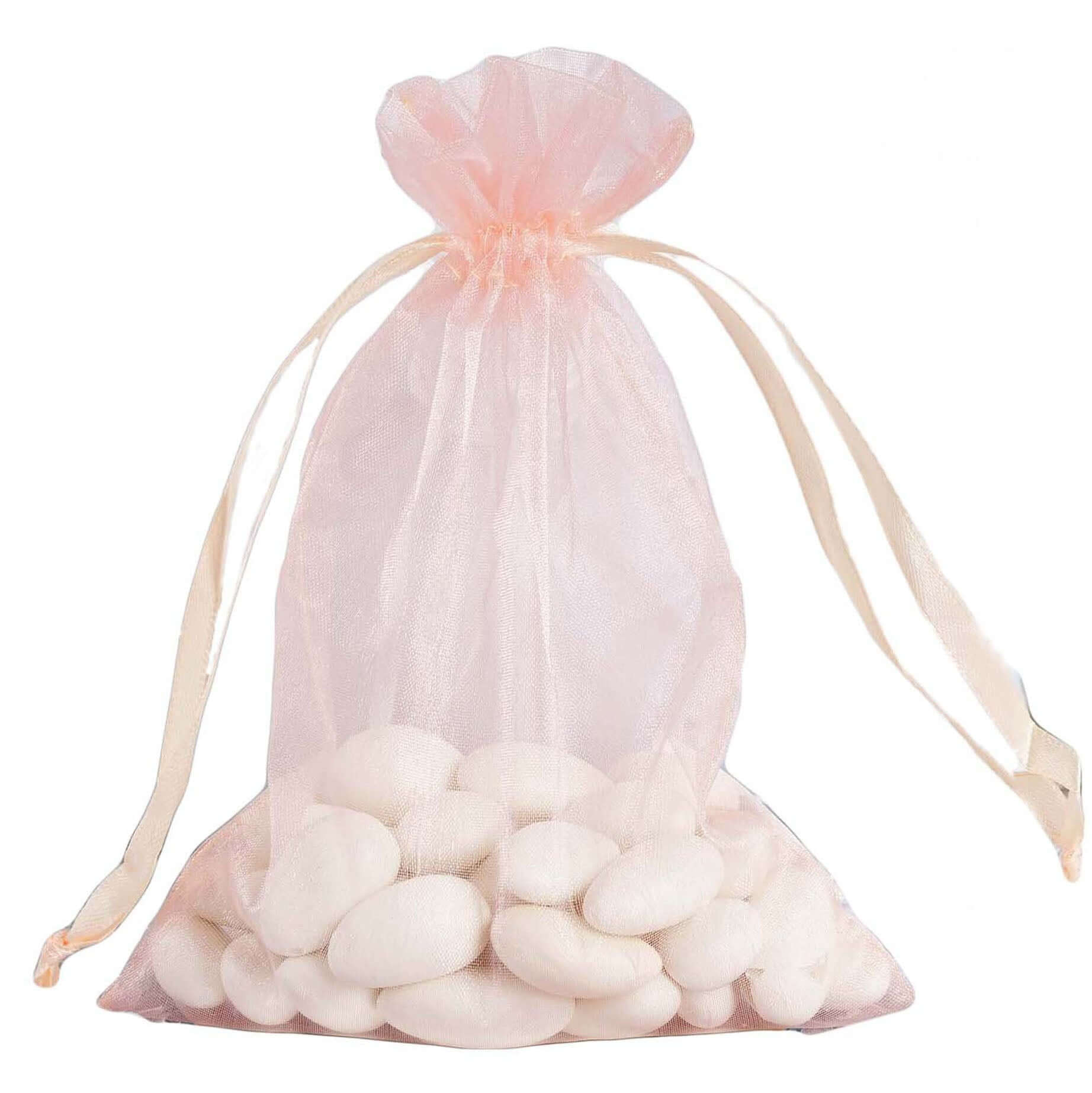 10 Pack 5"x7" Blush Organza Drawstring Wedding Party Favor Gift Bags - Linen Luxes