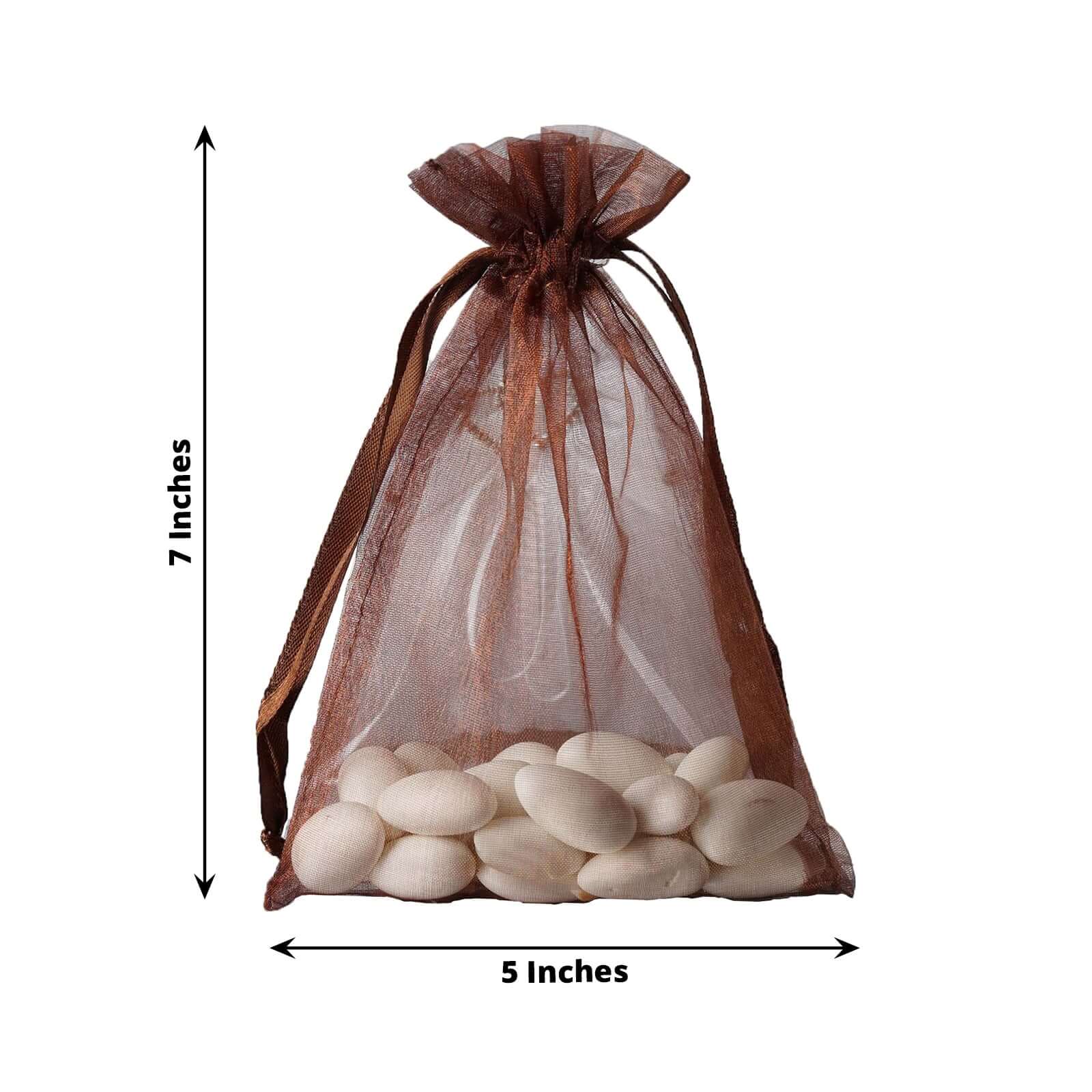 10 Pack 5"x7" Chocolate Organza Drawstring Wedding Party Favor Gift Bags - Linen Luxes