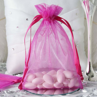 10 Pack 5"x7" Fuchsia Organza Drawstring Wedding Party Favor Gift Bags - Linen Luxes