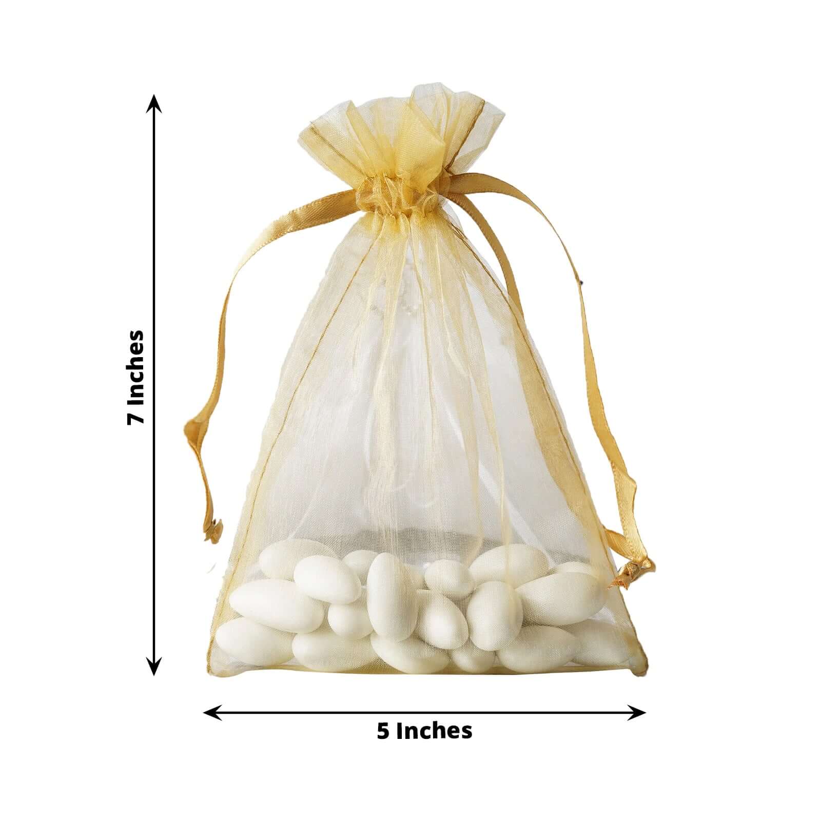 10 Pack 5"x7" Gold Organza Drawstring Wedding Party Favor Gift Bags - Linen Luxes