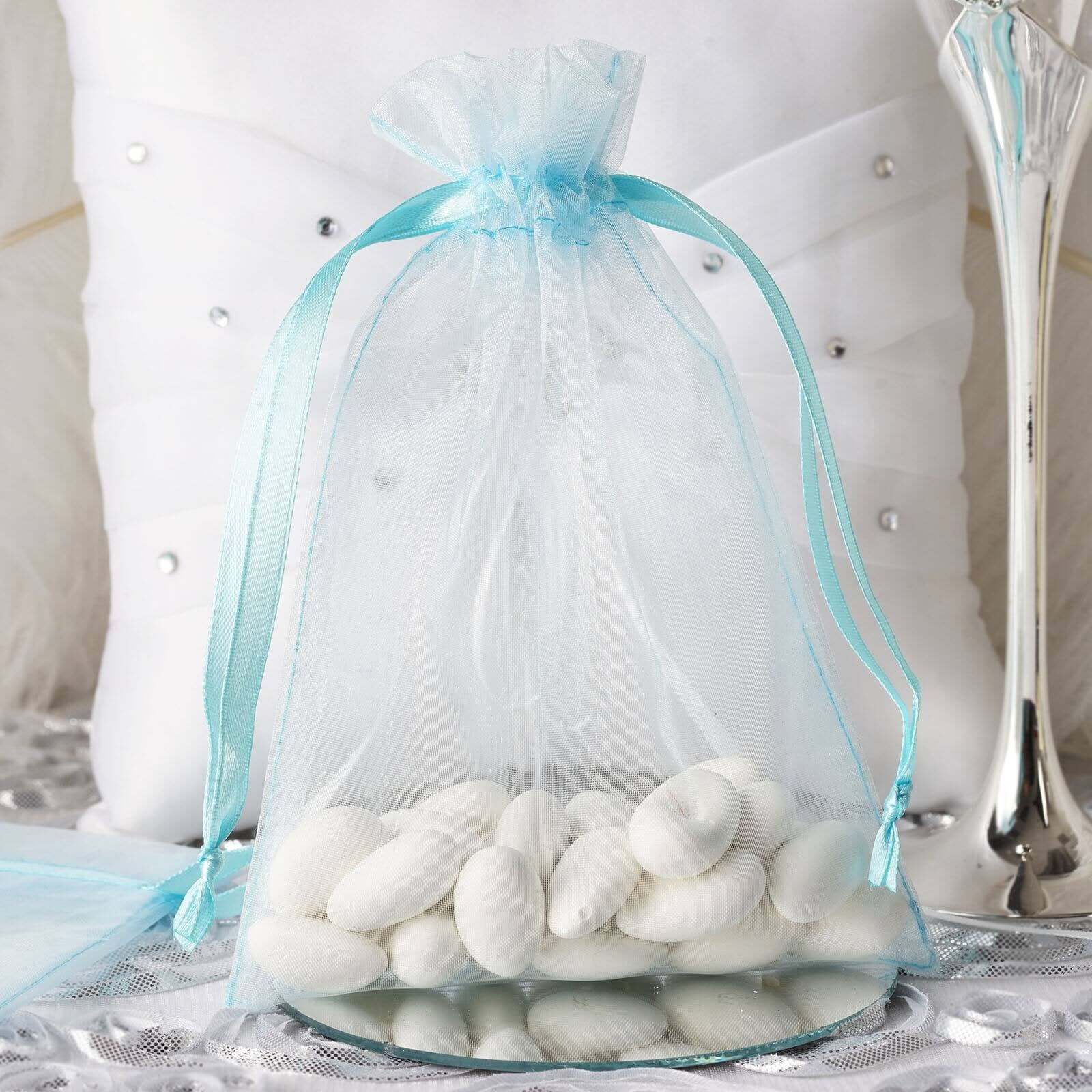10 Pack 5"x7" Light Blue Organza Drawstring Wedding Party Favor Gift Bags - Linen Luxes