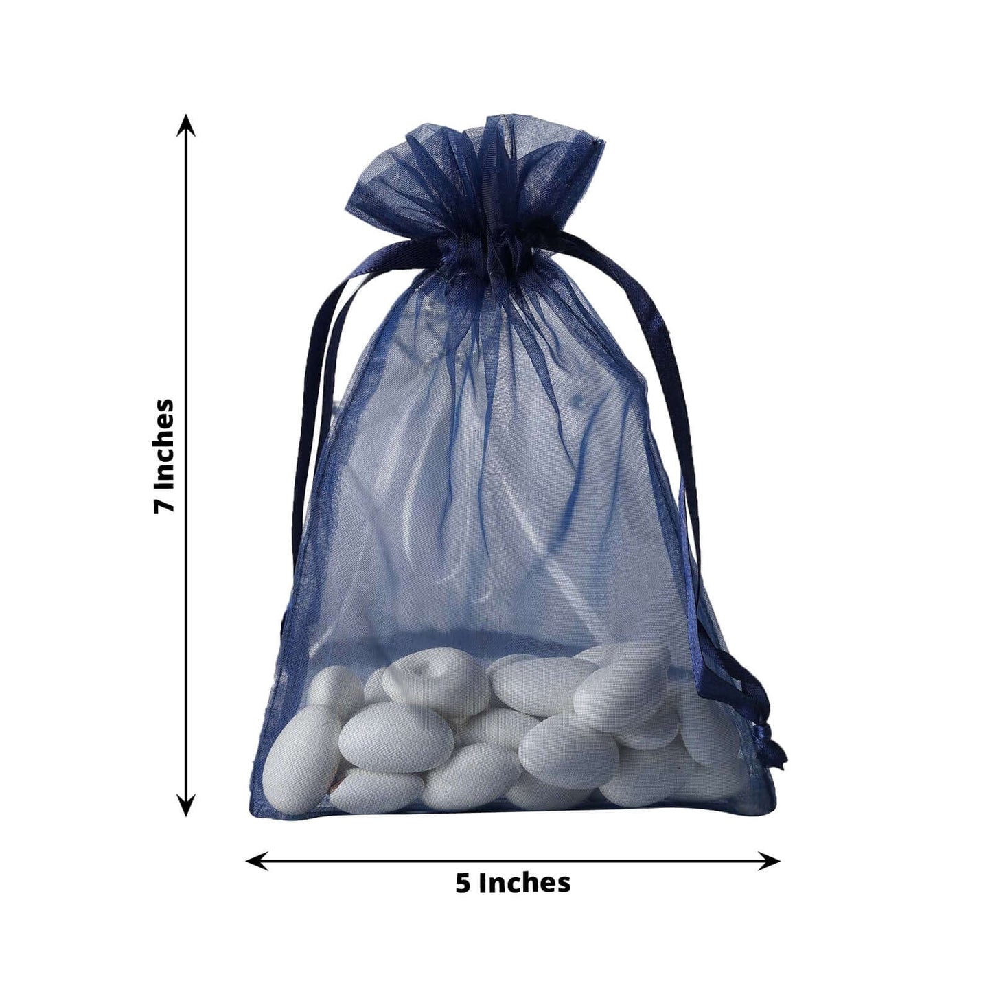 10 Pack 5"x7" Navy Blue Organza Drawstring Wedding Party Favor Gift Bags - Linen Luxes