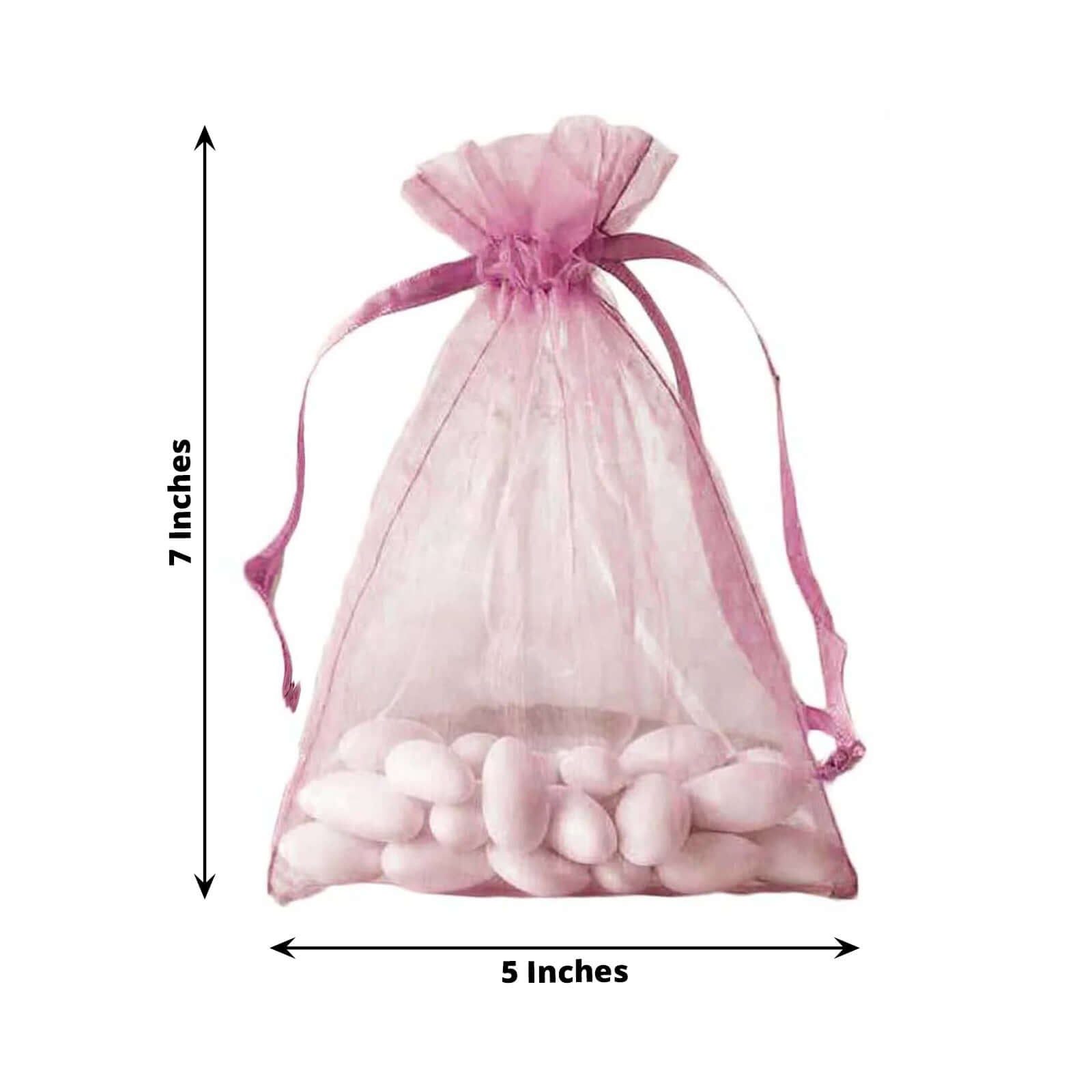 10 Pack 5"x7" Pink Organza Drawstring Wedding Party Favor Gift Bags - Linen Luxes