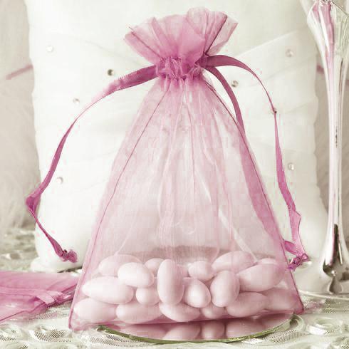 10 Pack 5"x7" Pink Organza Drawstring Wedding Party Favor Gift Bags - Linen Luxes