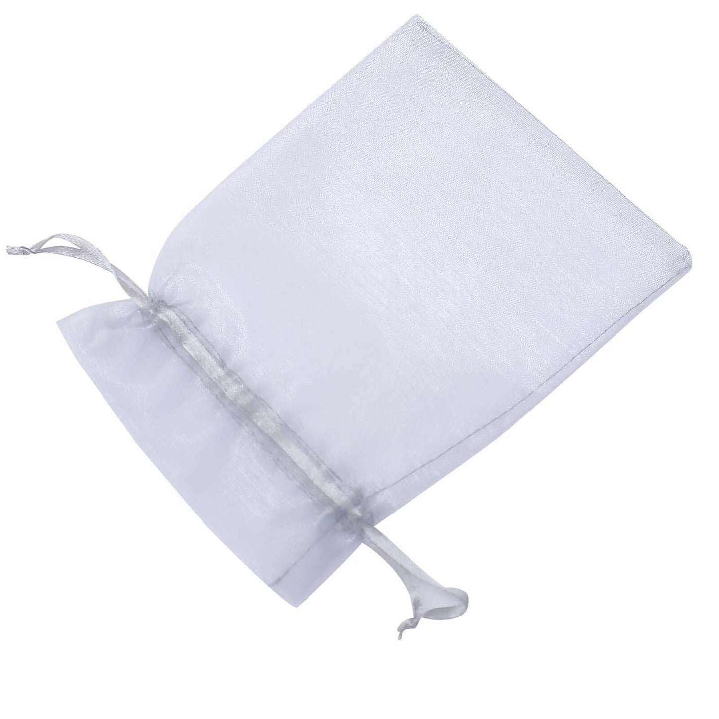 10 Pack 5"x7" Silver Organza Drawstring Wedding Party Favor Gift Bags - Linen Luxes