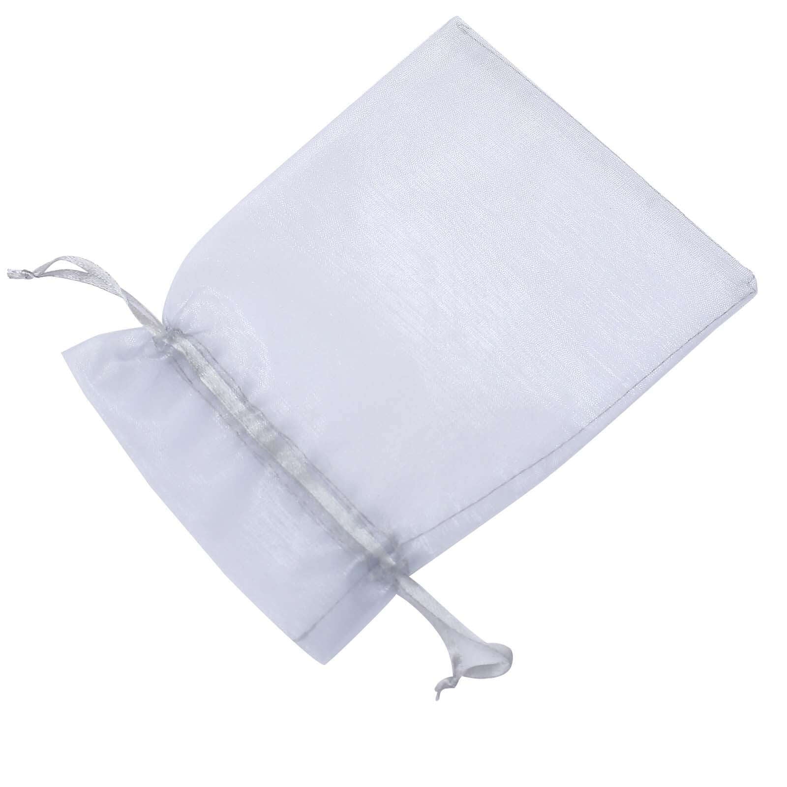 10 Pack 5"x7" Silver Organza Drawstring Wedding Party Favor Gift Bags - Linen Luxes