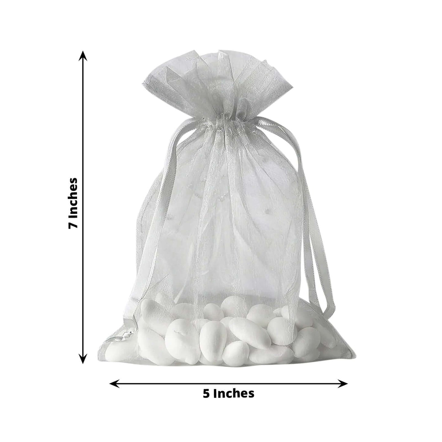 10 Pack 5"x7" Silver Organza Drawstring Wedding Party Favor Gift Bags - Linen Luxes