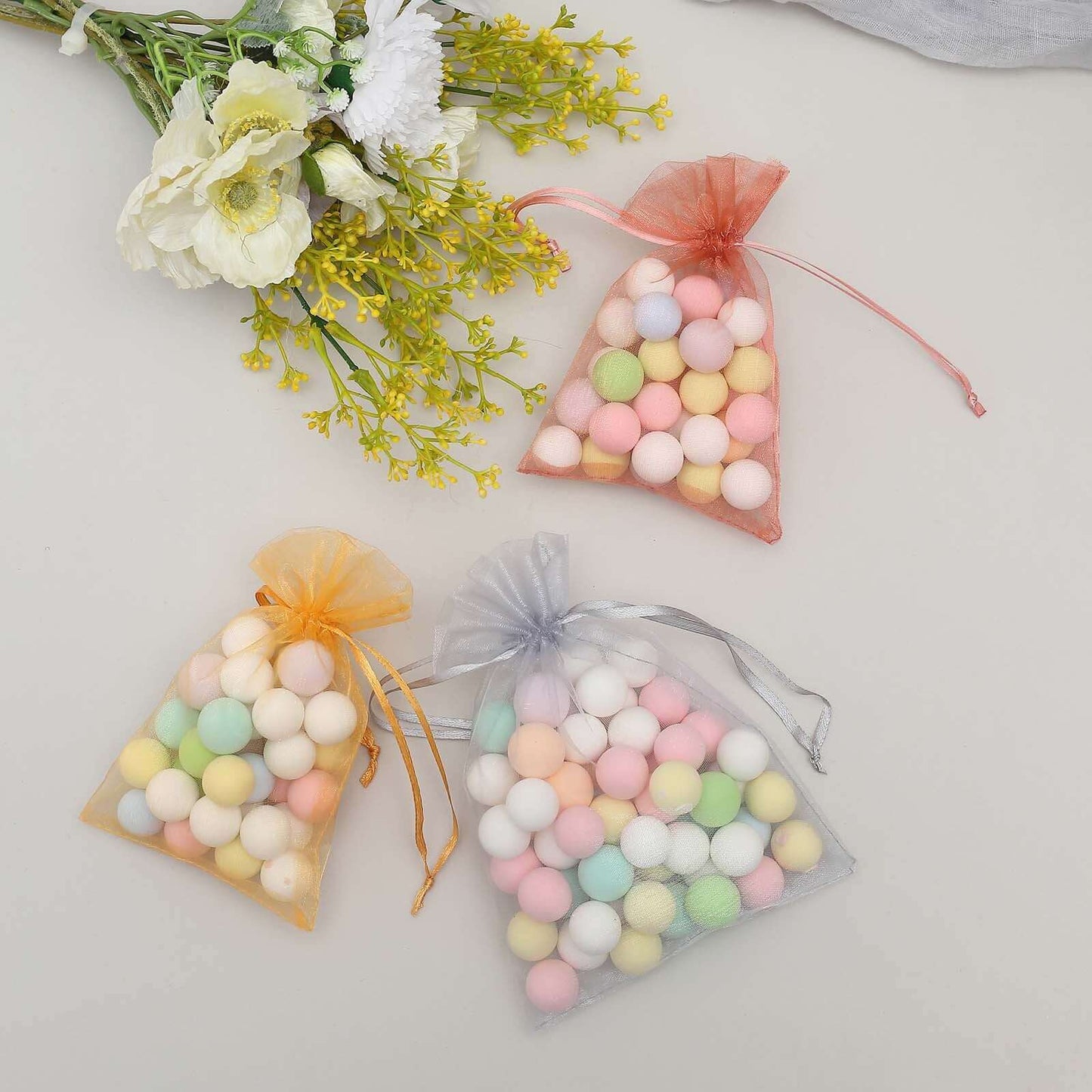 10 Pack 5"x7" Silver Organza Drawstring Wedding Party Favor Gift Bags - Linen Luxes