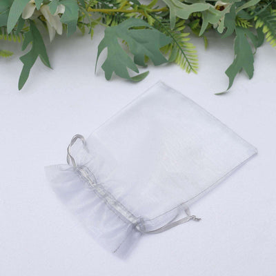 10 Pack 5"x7" Silver Organza Drawstring Wedding Party Favor Gift Bags - Linen Luxes