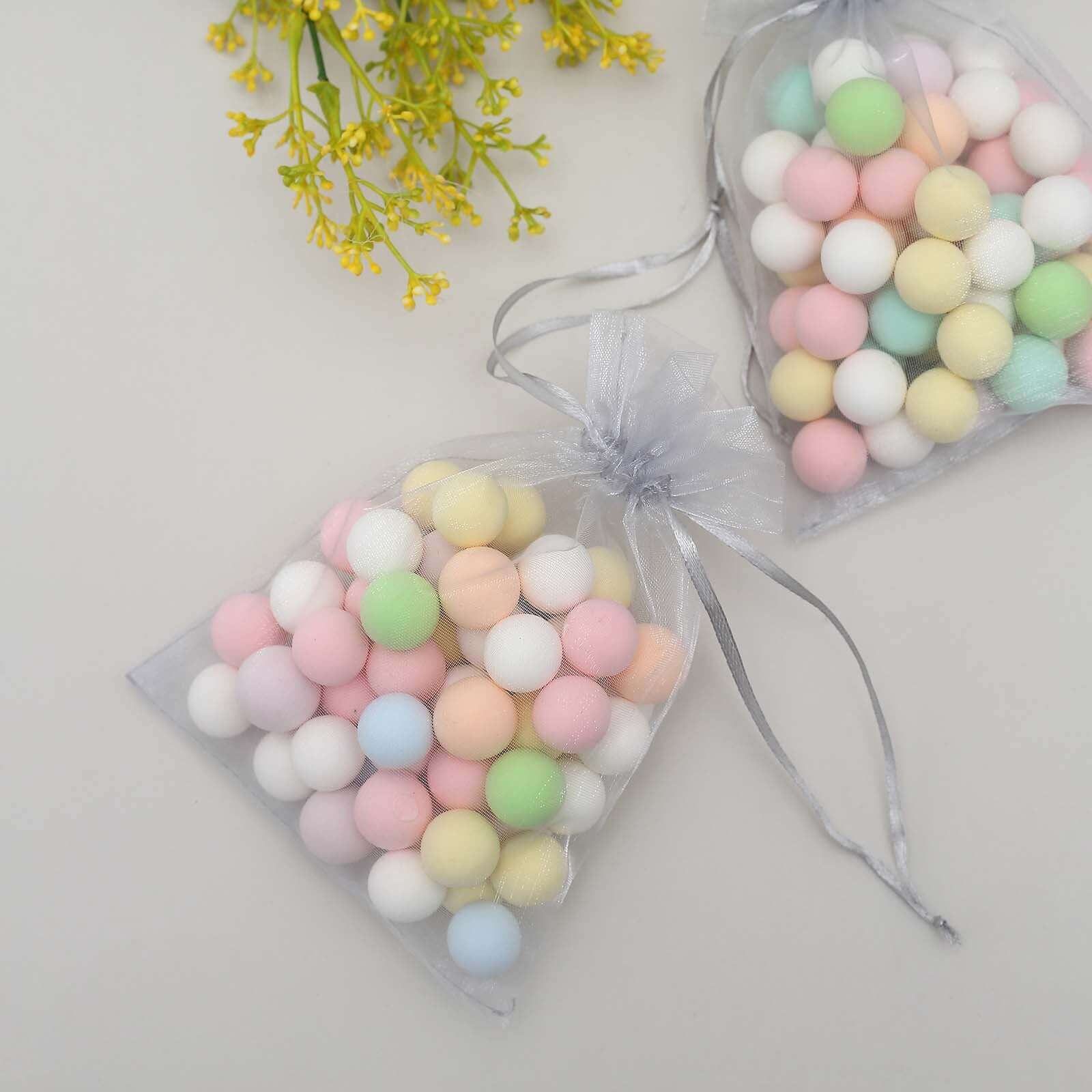 10 Pack 5"x7" Silver Organza Drawstring Wedding Party Favor Gift Bags - Linen Luxes