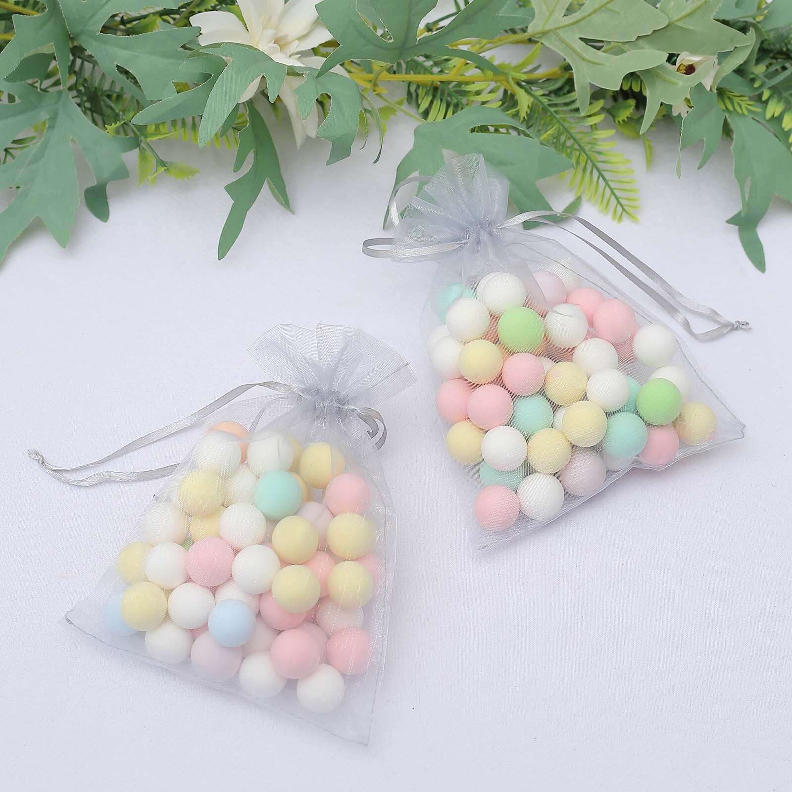 10 Pack 5"x7" Silver Organza Drawstring Wedding Party Favor Gift Bags - Linen Luxes