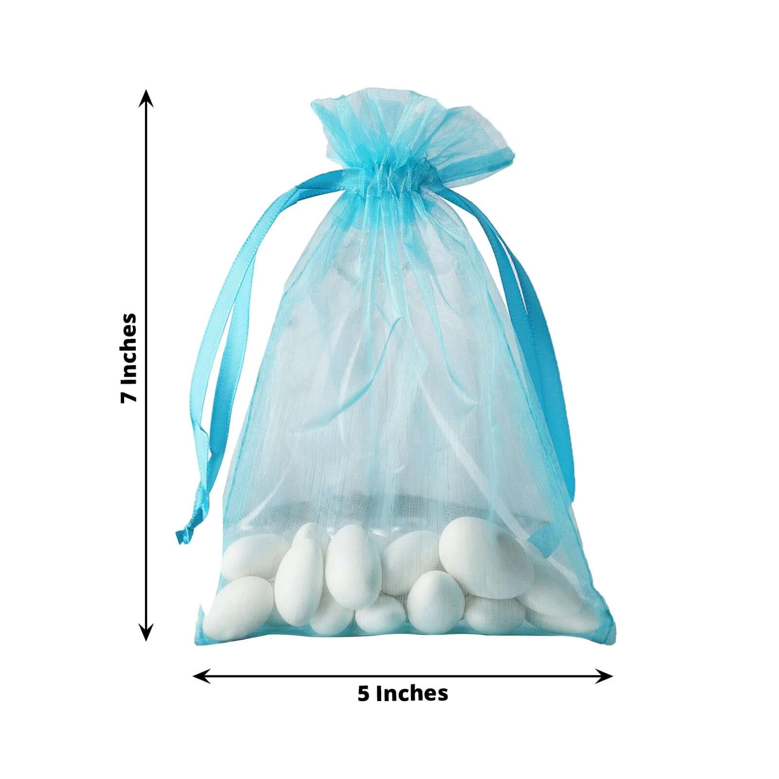 10 Pack 5"x7" Turquoise Organza Drawstring Wedding Party Favor Gift Bags - Linen Luxes