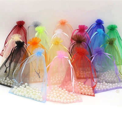 10 Pack 5"x7" Yellow Organza Drawstring Wedding Party Favor Gift Bags - Linen Luxes