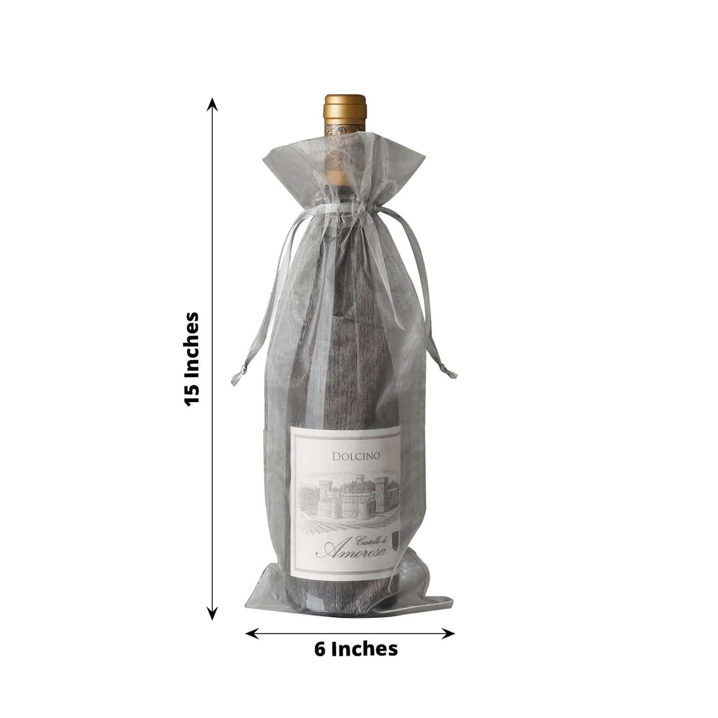 10 Pack 6"x15" Silver Organza Drawstring Party Favor Wine Gift Bags - Linen Luxes