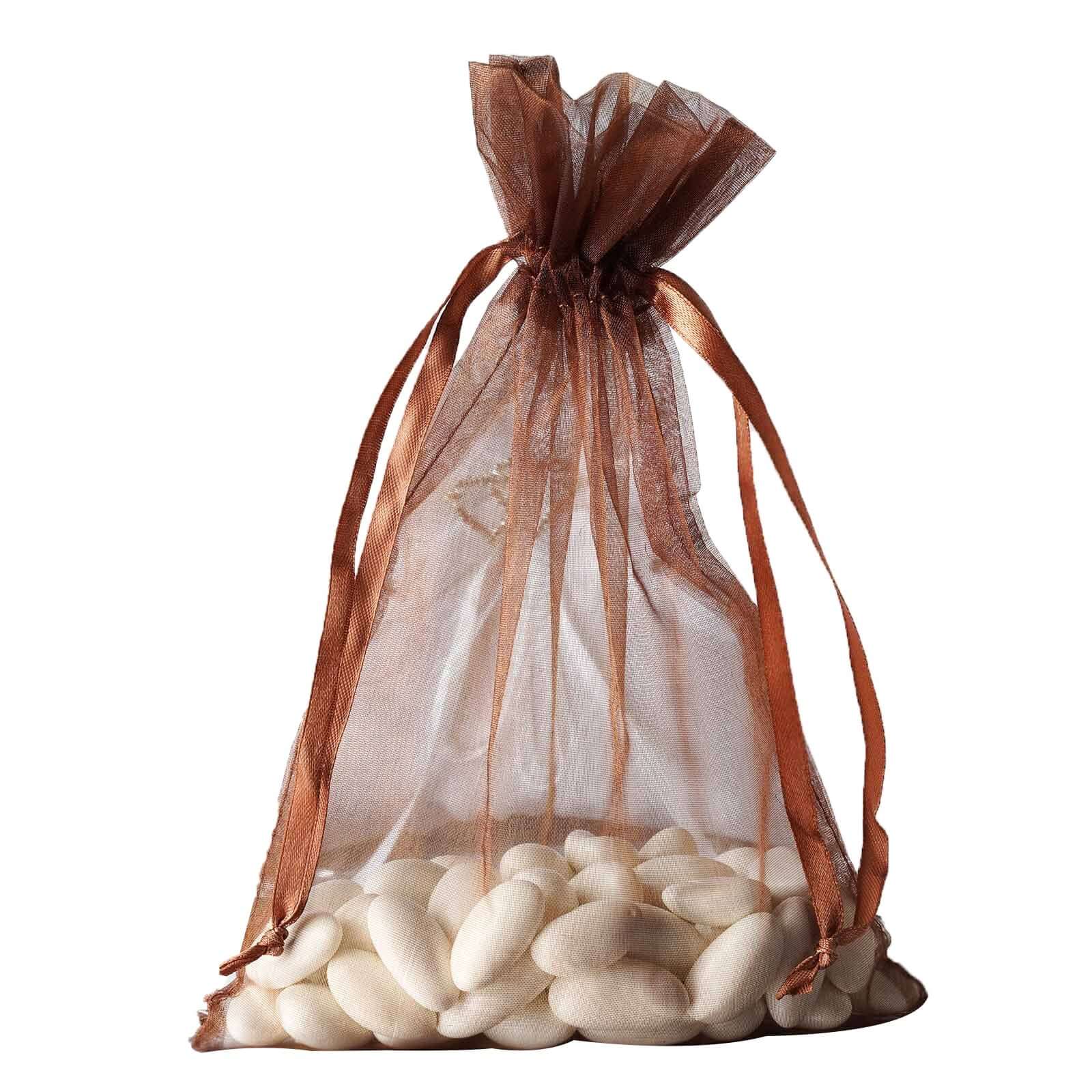 10 Pack 6"x9" Chocolate Organza Drawstring Wedding Party Favor Bags - Linen Luxes