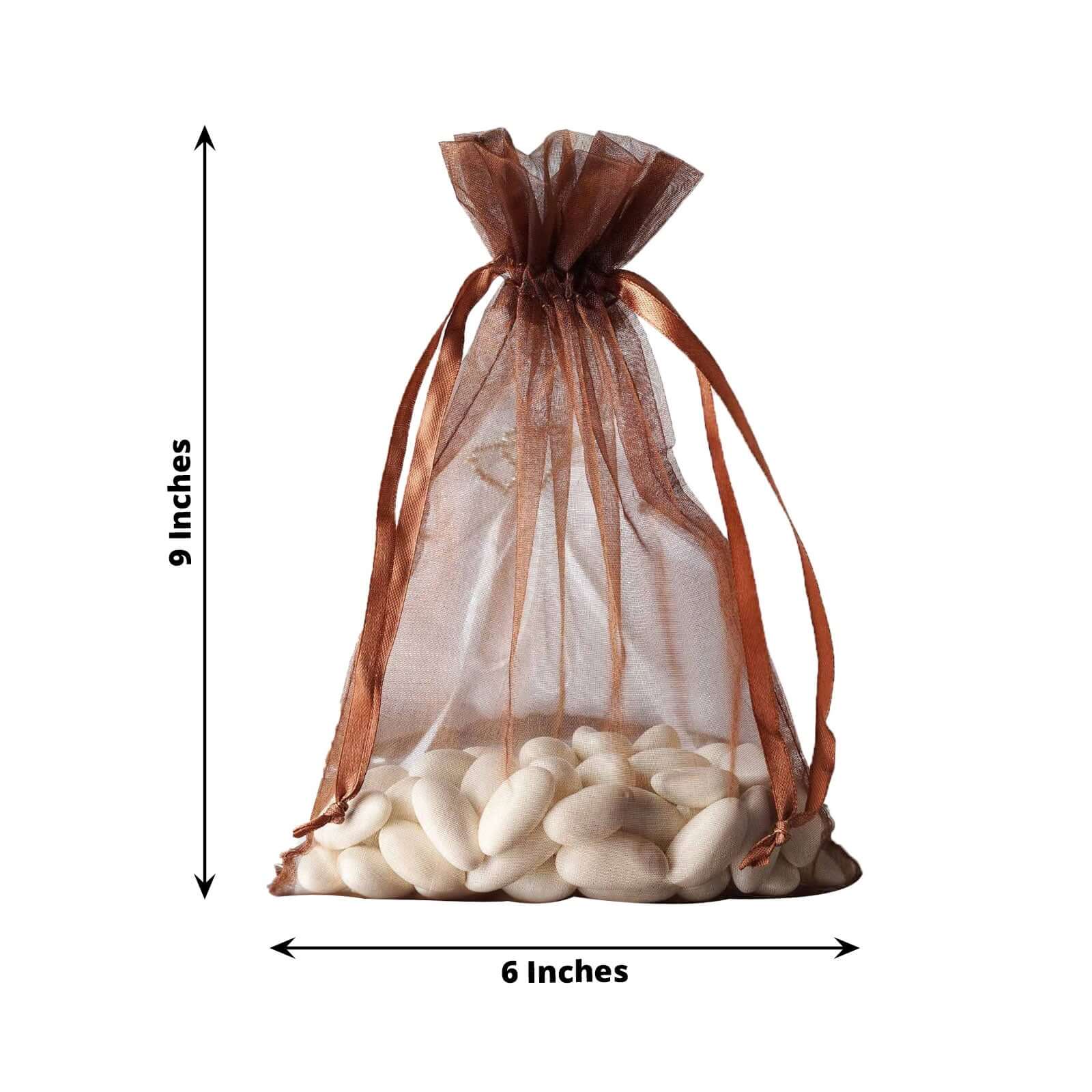 10 Pack 6"x9" Chocolate Organza Drawstring Wedding Party Favor Bags - Linen Luxes