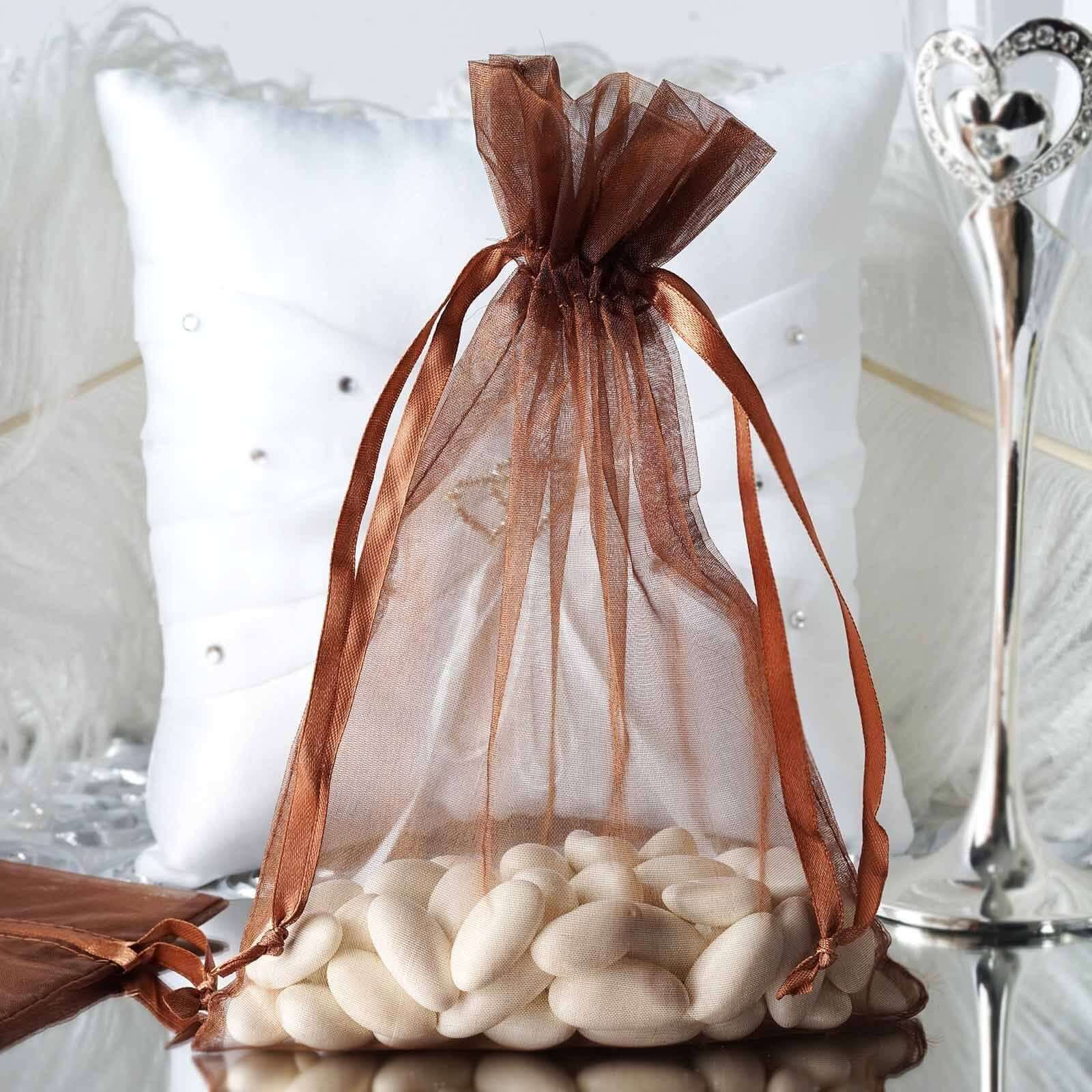 10 Pack 6"x9" Chocolate Organza Drawstring Wedding Party Favor Bags - Linen Luxes